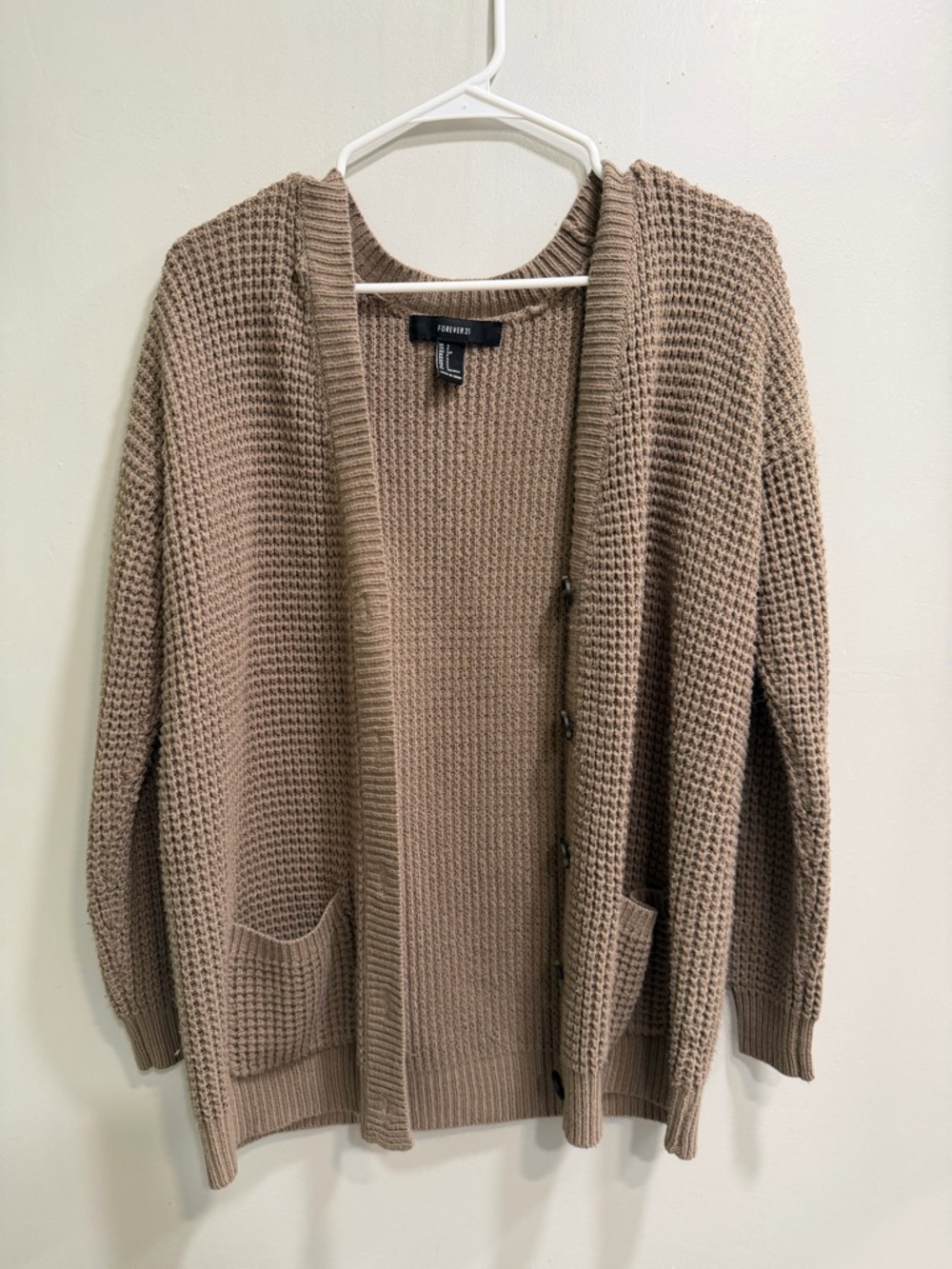 Forever 21 Brown Waffle-Knit Button Cardigan